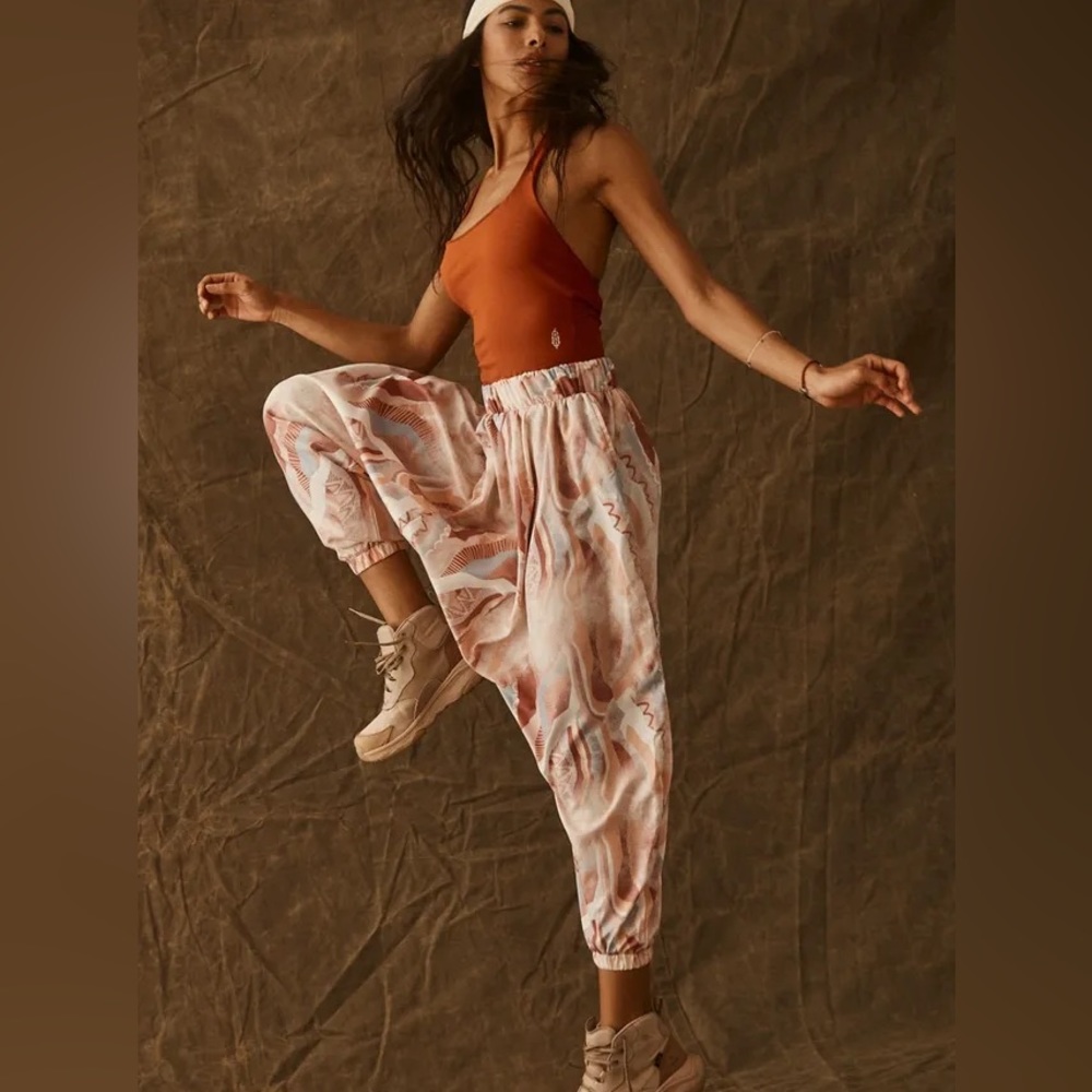 Free People Movement All Strapped Onesie Jumpsuit Bra Top Harem Blunt Orange - Picture 2 of 8